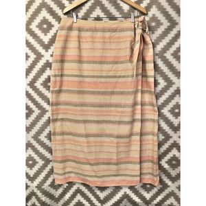 Talbots Striped Linen Wrap Midi Skirt
